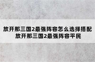 放开那三国2最强阵容怎么选择搭配 放开那三国2最强阵容平民